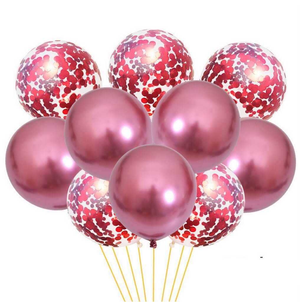 12-inch Chrome Red Latex & Confetti Latex Balloons 10 Pack