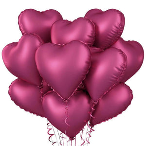 18-inch Burgundy Heart Foil Balloon Bouquet 10pk