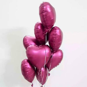18-inch Burgundy Heart Foil Balloon Bouquet 10pk