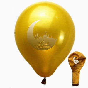 10-inch Gold Eid Mubarak Moon Mosque Latex Balloons