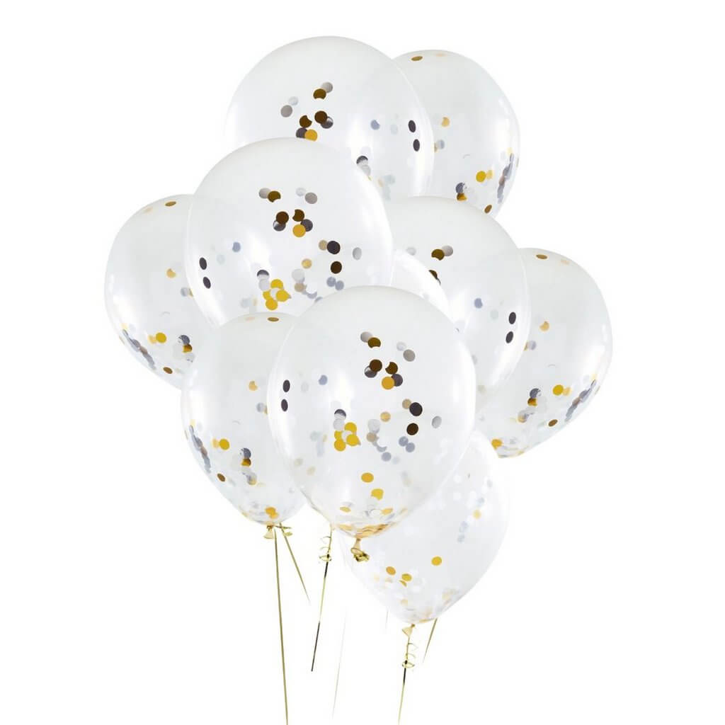 12-inch Gold Silver Confetti Latex Balloons 10pk