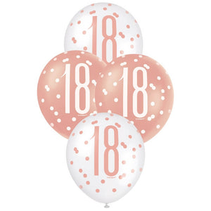 12-inch Rose Gold & White Age 18 Latex Balloons 6pk