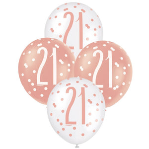 12-inch Rose Gold & White Age 21 Latex Balloons 6pk