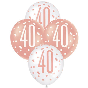 Pack of 6 12-inch Rose Gold & White Age 40 Latex Balloons