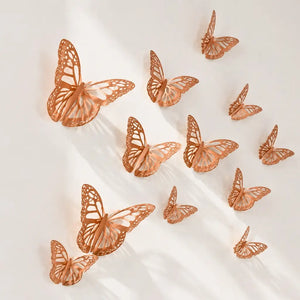 3D Removable Paper Butterfly Wall Sticker 3 Size 12 Pack - Metallic Rose Gold