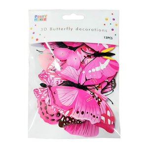 3D Magnetic Butterfly Decals Decorations 12 Pack - Pink