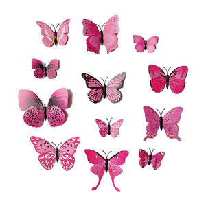 3D Magnetic Butterfly Decals Decorations 12 Pack - Pink