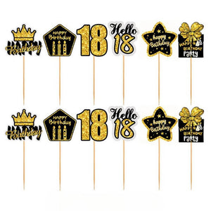Black & Gold 18th Birthday Cupcake Picks
