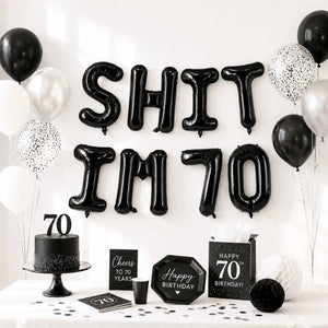 16-inch Black SHIT IM 70 Foil Birthday Balloon Banner