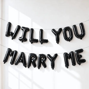 16-inch Black WILL YOU MARRY ME Foil Balloon Banner