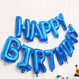 Blue 'Happy Birthday' balloon set on a white background