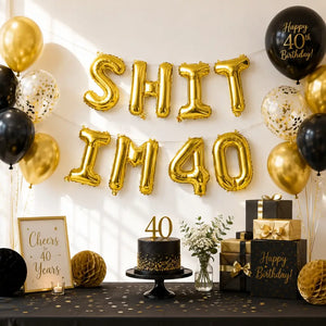 16-inch Gold SHIT IM 40 Foil Birthday Party Balloon Banner