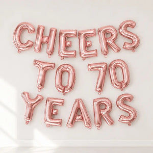 16-inch Rose Gold CHEERS TO 70 YEARS Foil Balloon Banner