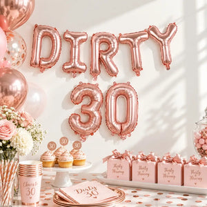 16-inch Rose Gold DIRTY 30 Foil Balloon Banner.