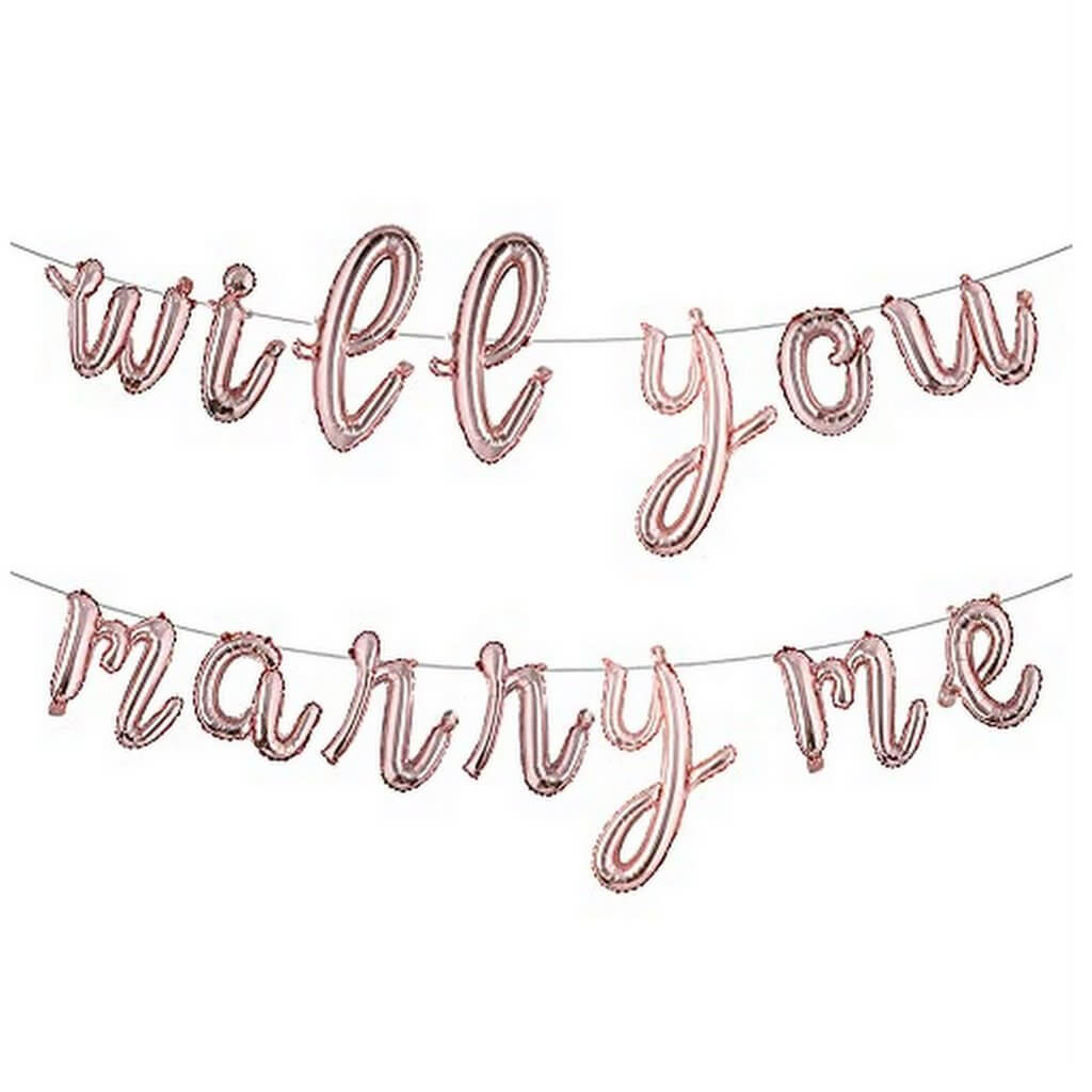 Rose Gold WILL YOU MARRY ME Lowercase Letter Foil Balloon Banner