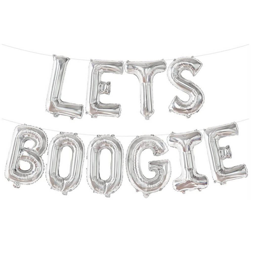 16 Inch Silver LETS BOOGIE Foil Balloon Banner