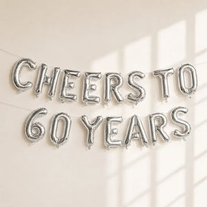 16-inch Metallic Silver CHEERS TO 60 YEARS Foil Balloon Banner