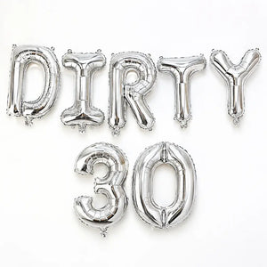 16-inch Silver DIRTY 30 Foil Birthday Balloon Banner