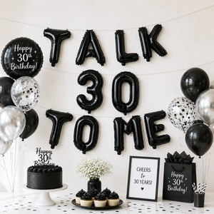 16-inch Black TALK 30 TO ME Foil Balloon Banner