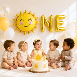 16-inch Gold ONE & Smiling Sun 1st Birthday Foil Balloons