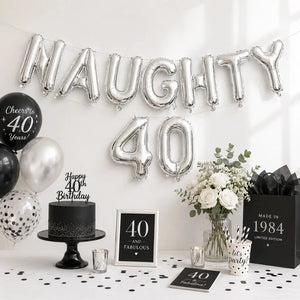 16-inch Silver 'NAUGHTY 40' Foil Balloon Banner
