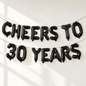 16-inch Black CHEERS TO 30 YEARS Foil Balloon Banner