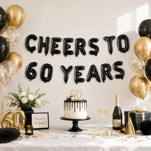 16-inch Black CHEERS TO 60 YEARS Foil Balloon Banner