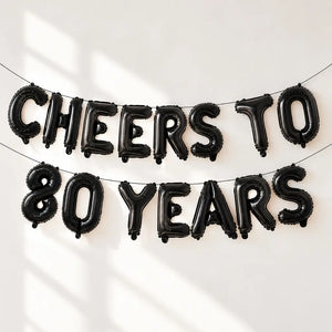 16-inch Black CHEERS TO 80 YEARS Foil Balloon Banner