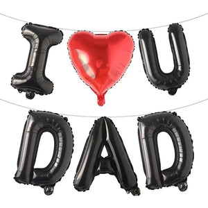 Balloon banner with 'I ❤️ U ❤️ DAD' text on a white background