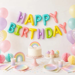 Pastel Rainbow Happy Birthday Balloon Banner