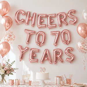 16-inch Rose Gold CHEERS TO 70 YEARS Foil Balloon Banner