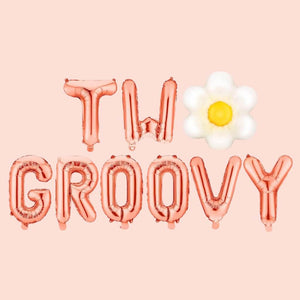 16-inch Rose Gold TWO GROOVY Daisy Foil Balloon Banner