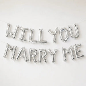 16in Silver WILL YOU MARRY ME Foil Balloon Banner