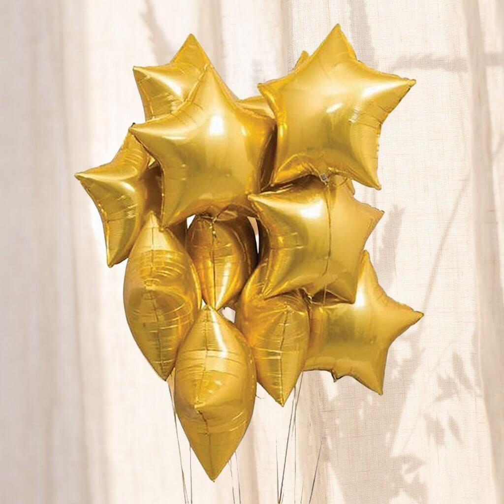 18-inch Metallic Gold Star Foil Balloon Bouquet 10 Pack