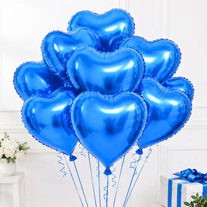 Pack of 10 18-inch Blue Heart Foil Balloon Bouquet