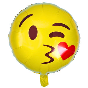 18-inch Gold Round blowing a kiss winking Emoji Face Foil Balloon