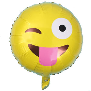 18-inch Gold Round Emoji Face Tongue Out Winking Foil Balloon