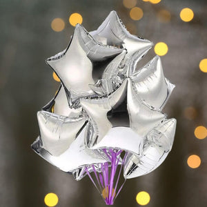 18-inch Metallic Silver Star Foil Balloon Bouquet 10 Pack