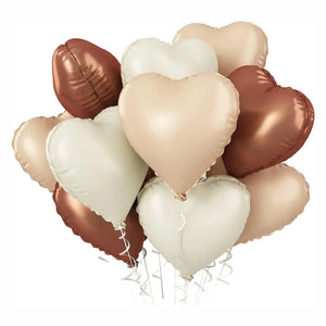 Pack of 10 18-inch Retro Matte Chocolate, Cream & Caramel Heart Foil Balloon Bouquet.