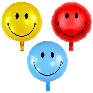 18-inch Round Smiley Face Foil Balloon – Gold, Blue & Red