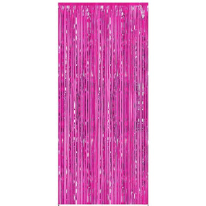 Metallic Hot Pink Tinsel Foil Fringe Rain Curtain