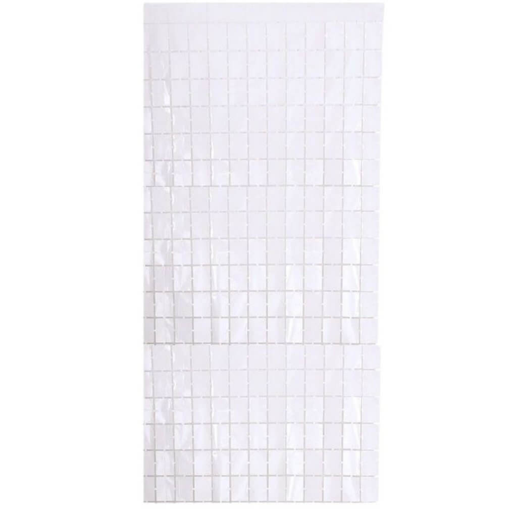 Square Tinsel Foil Fringe Curtain - Pastel White