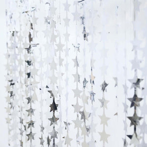 Silver Star Tinsel Fringe Backdrop Foil Curtain 1m x 2m - Wall Hanging Party Decorations.