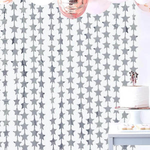 Silver Star Tinsel Fringe Backdrop Foil Curtain 1m x 2m - Wall Hanging Party Decorations.