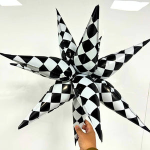 22-inch Jumbo Black & White Checked Burst Star Foil Balloon