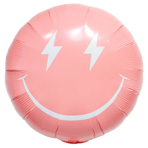 23-inch Large Smiling Face Foil Balloon – lightning smiley pastel pink