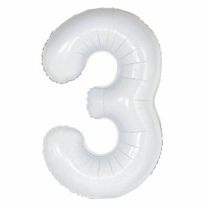 16 inch White Number 3 Foil Balloons