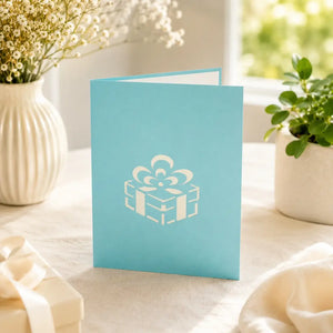Blue Present Box with Red Ribbon Bows Pop Up birthday Card cover