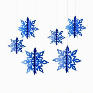 3D Dark Blue Snowflake Hanging Ornaments for Holiday and New Year Parties