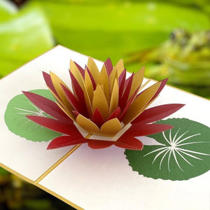 Online Party Supplies Orange and Red Lotus Flower Pop Up Card - Gold Cover